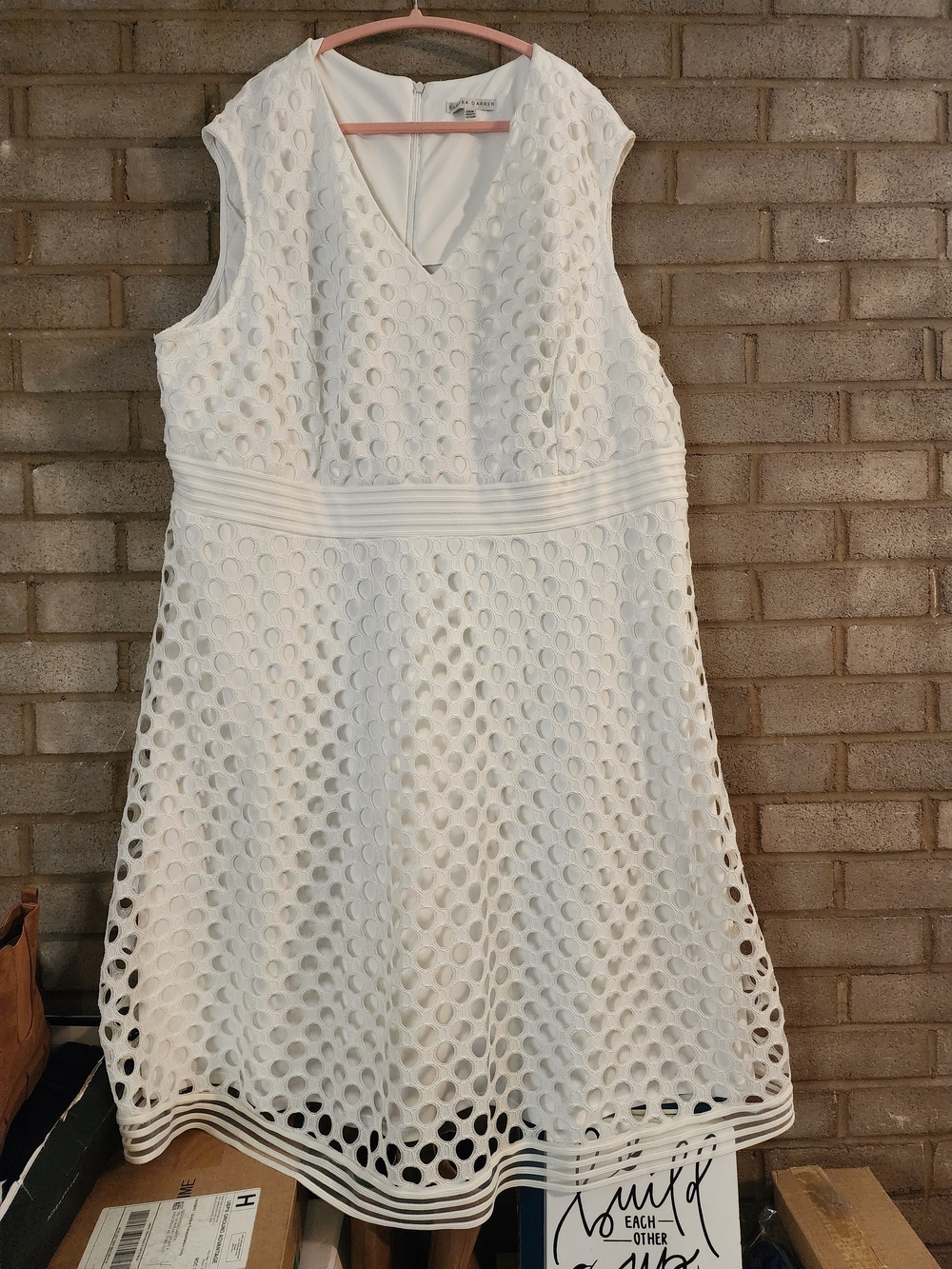 Sandra Darren White Eyelet A-Line Wedding Dress